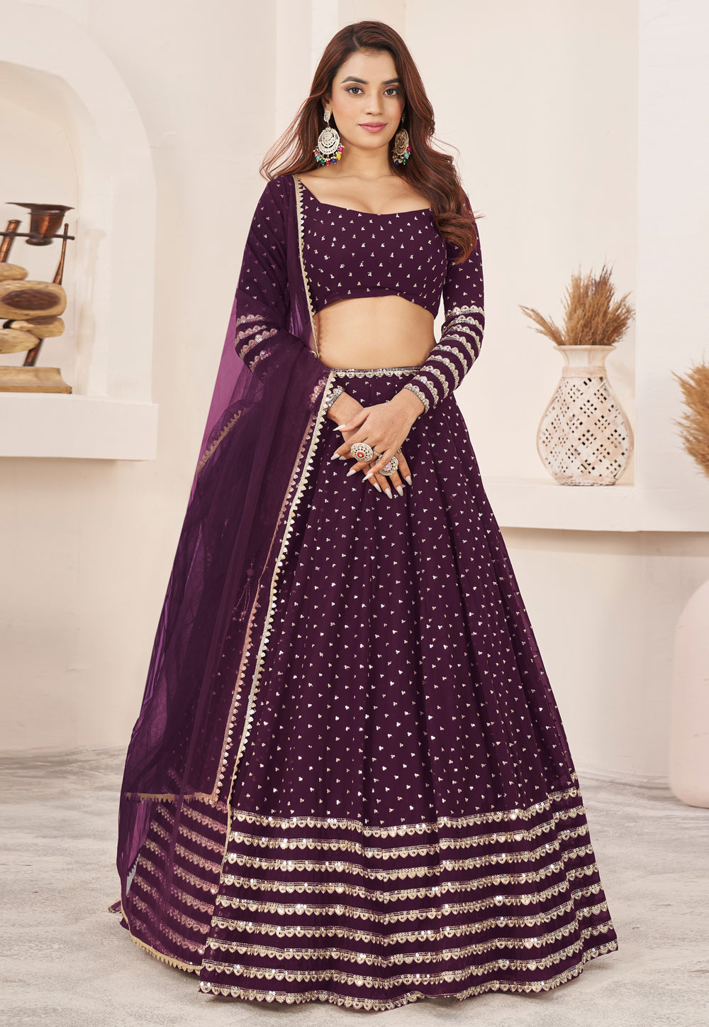 Purple Georgette Lehenga Choli 284853