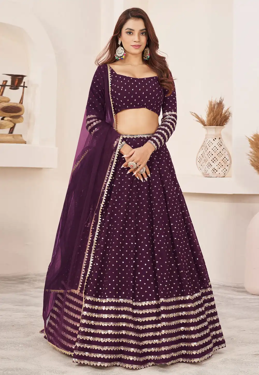 Purple Georgette Lehenga Choli 284853