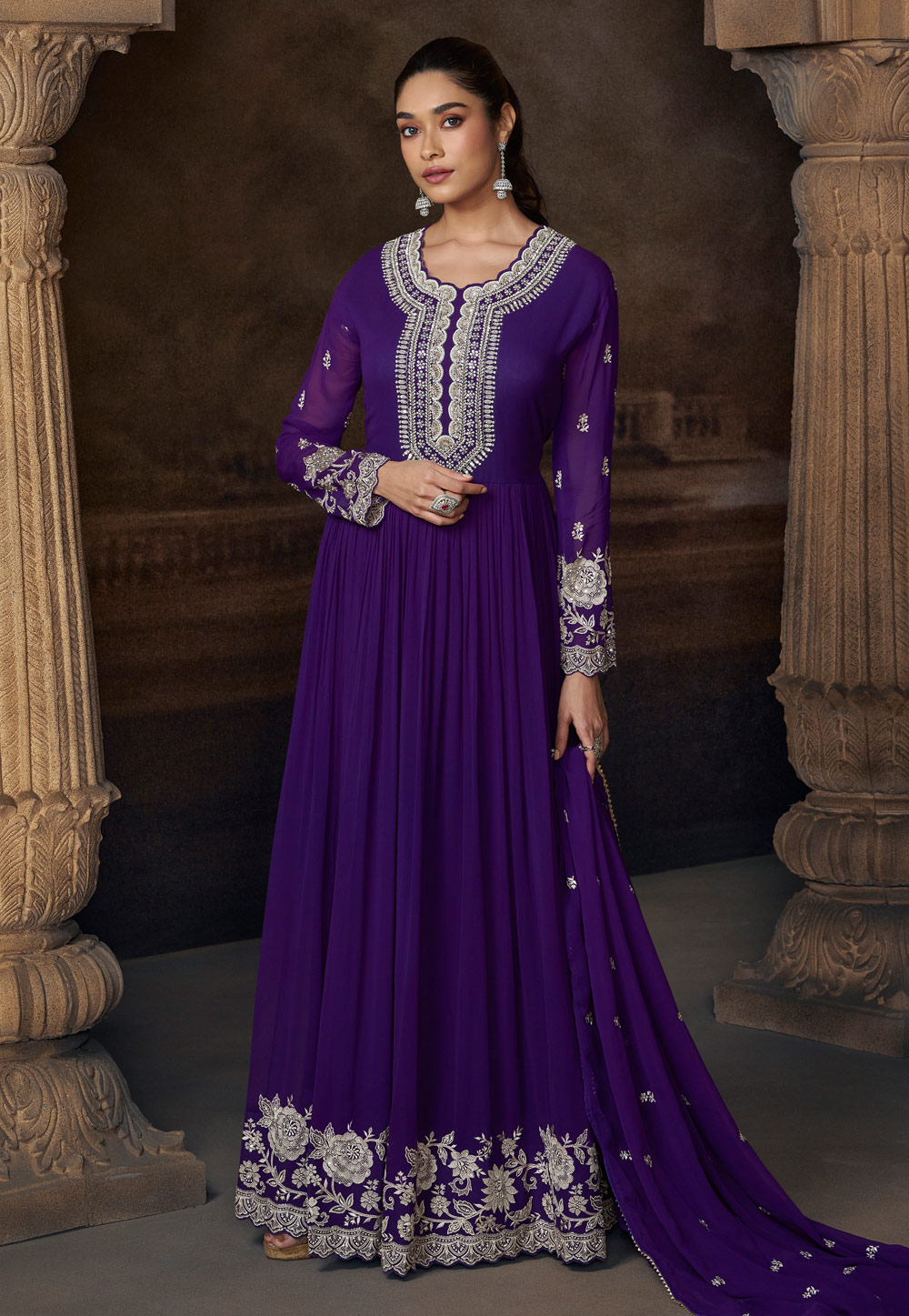 Purple Georgette Long Anarkali Suit 322997