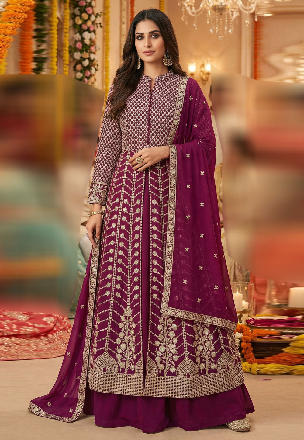 Purple Georgette Long Choli Lehenga 321173