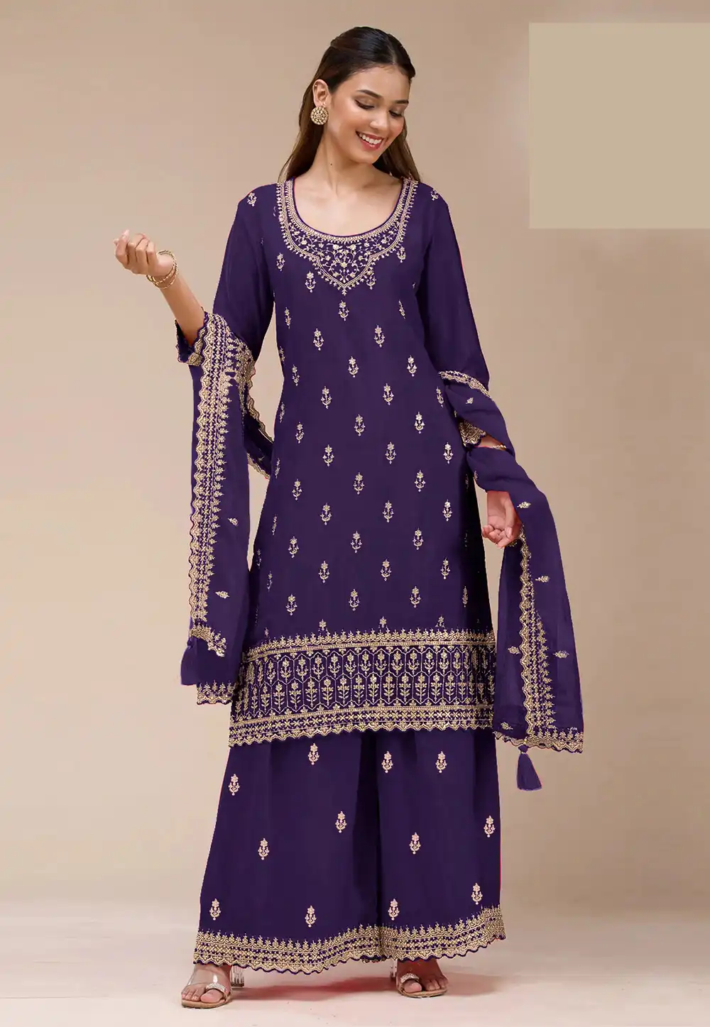 Purple Georgette Palazzo Suit 319235