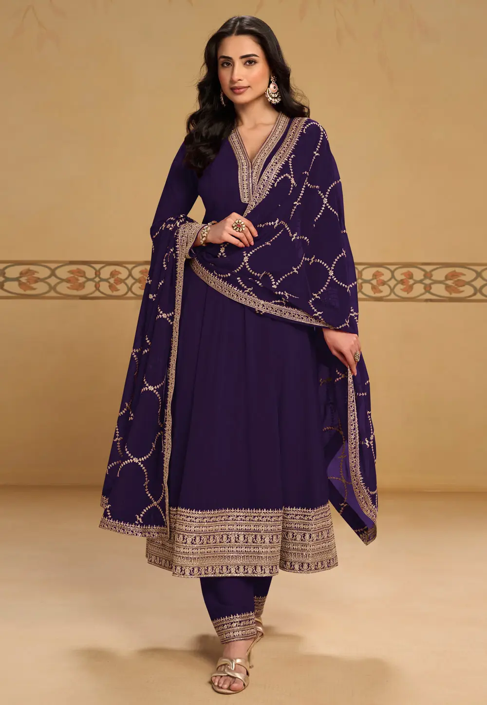 Purple Georgette Pant Style Suit 336383