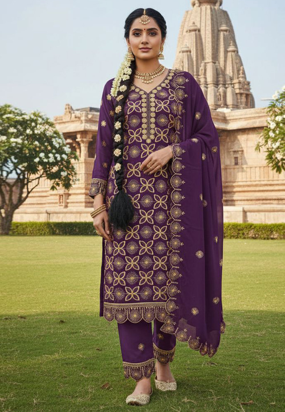 Purple Georgette Pant Style Suit 322759