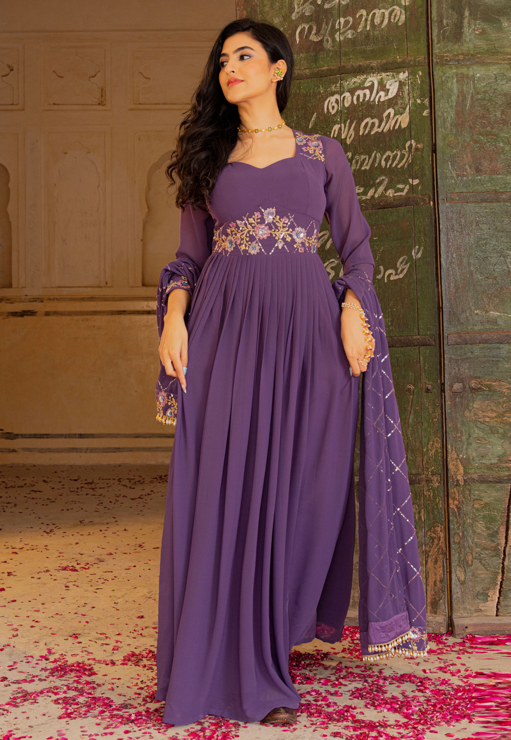 Purple Georgette Readymade Anarkali Suit 320382