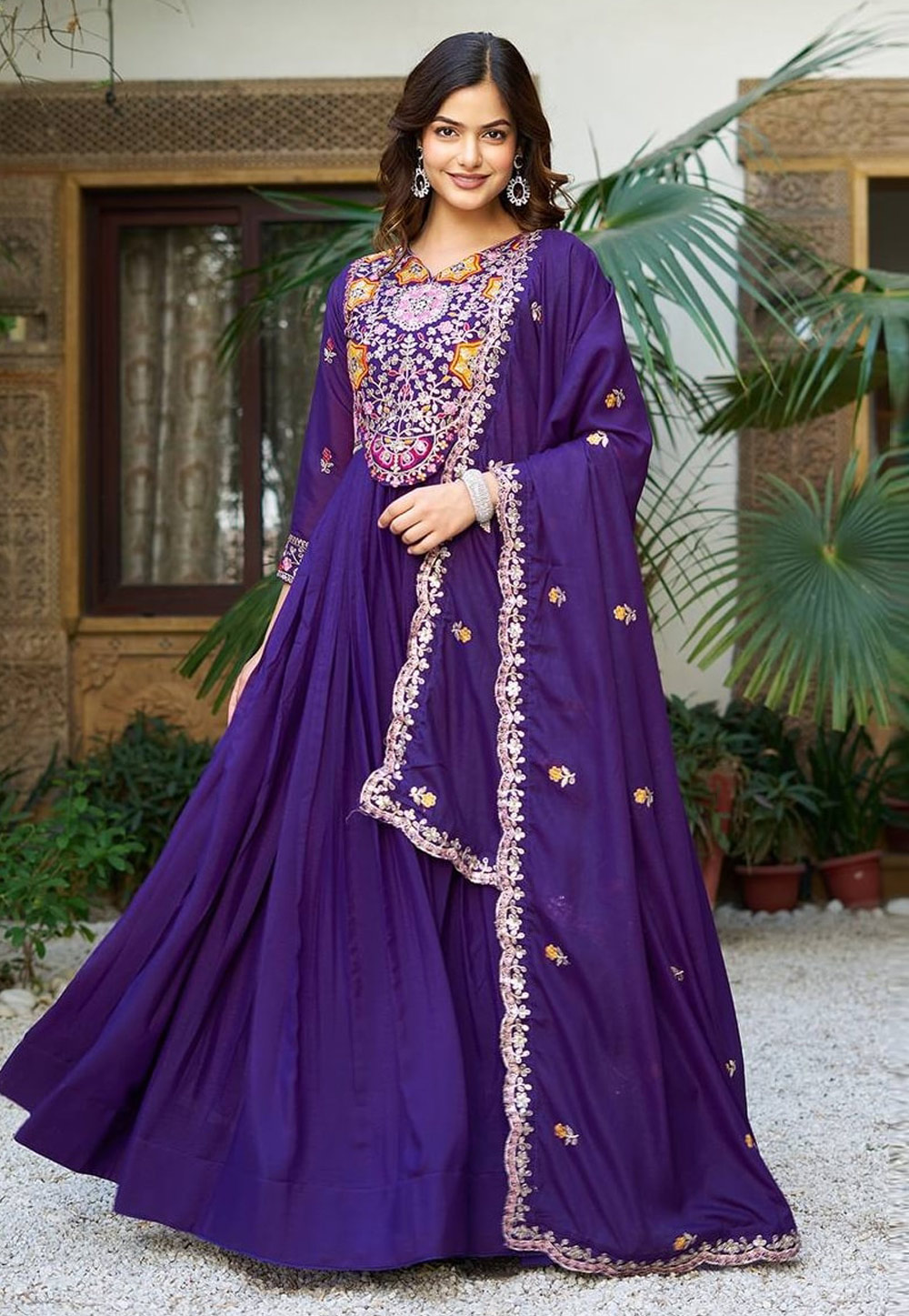 Purple Georgette Readymade Long Anarkali Suit 311258