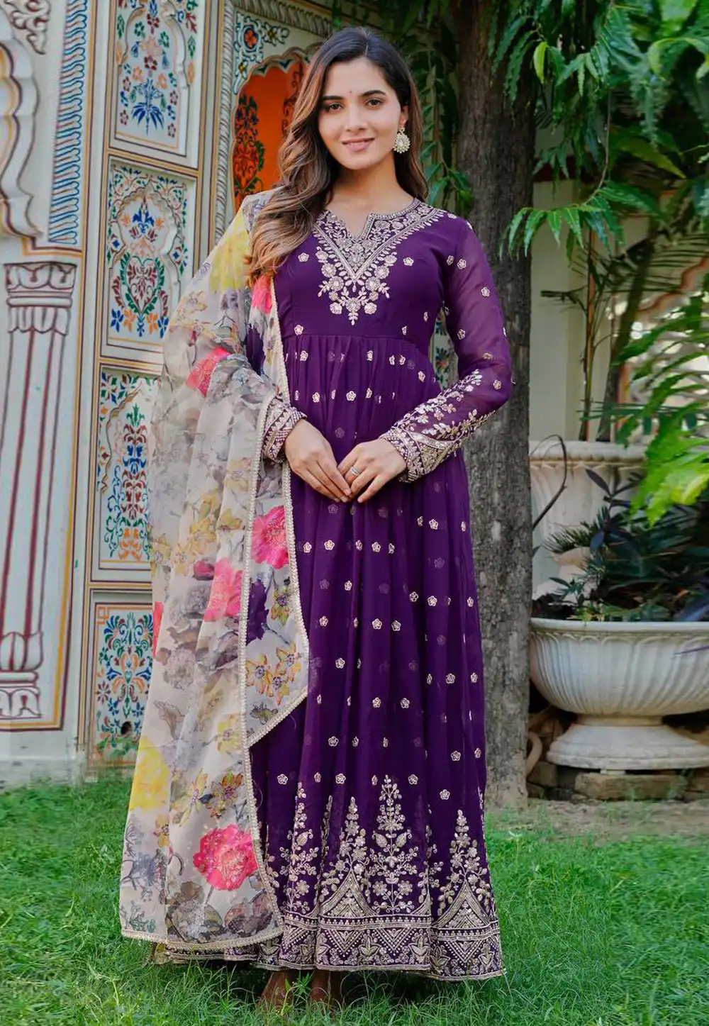 Purple Georgette Readymade Long Anarkali Suit 326610