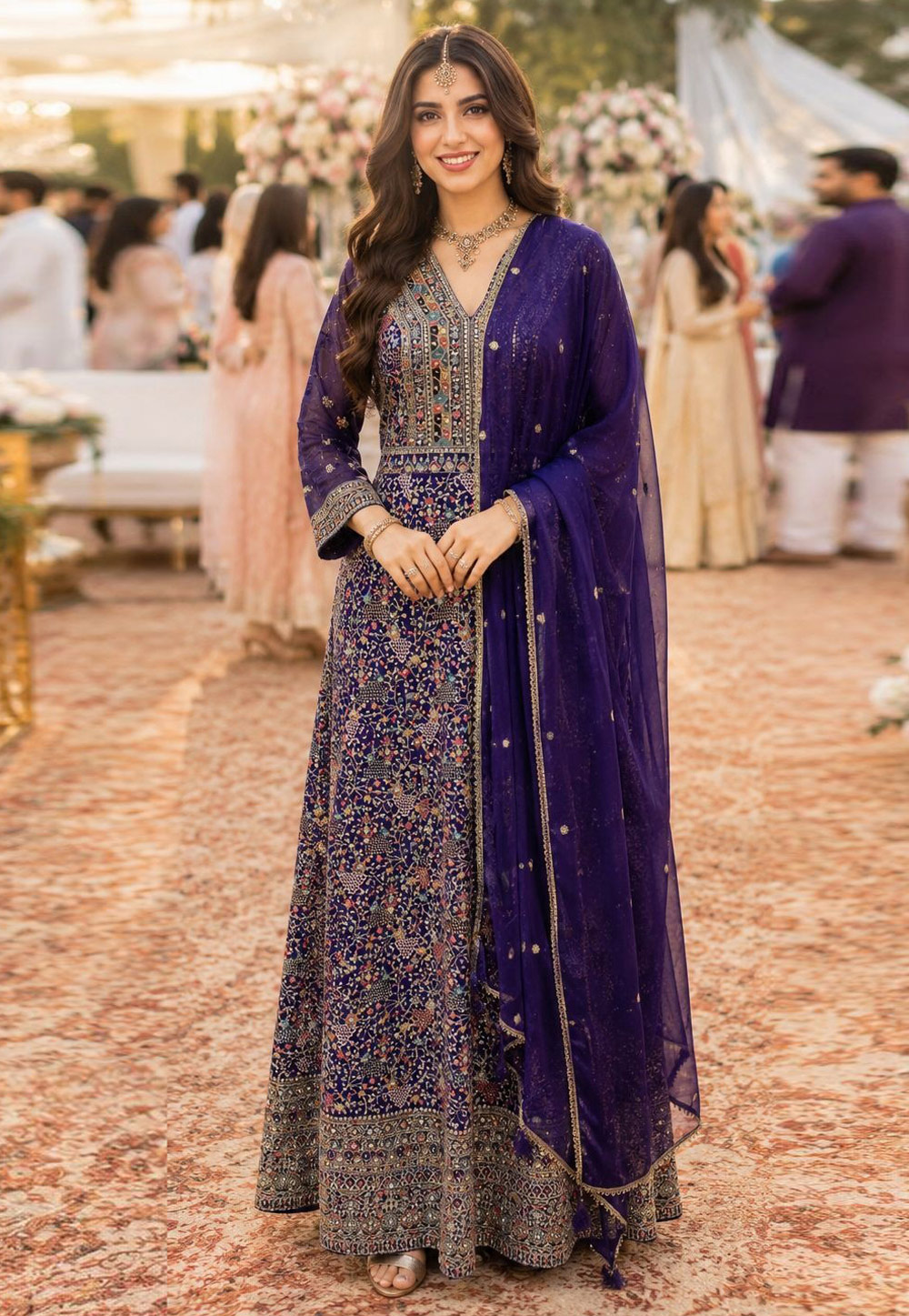 Purple Georgette Readymade Long Anarkali Suit 330129