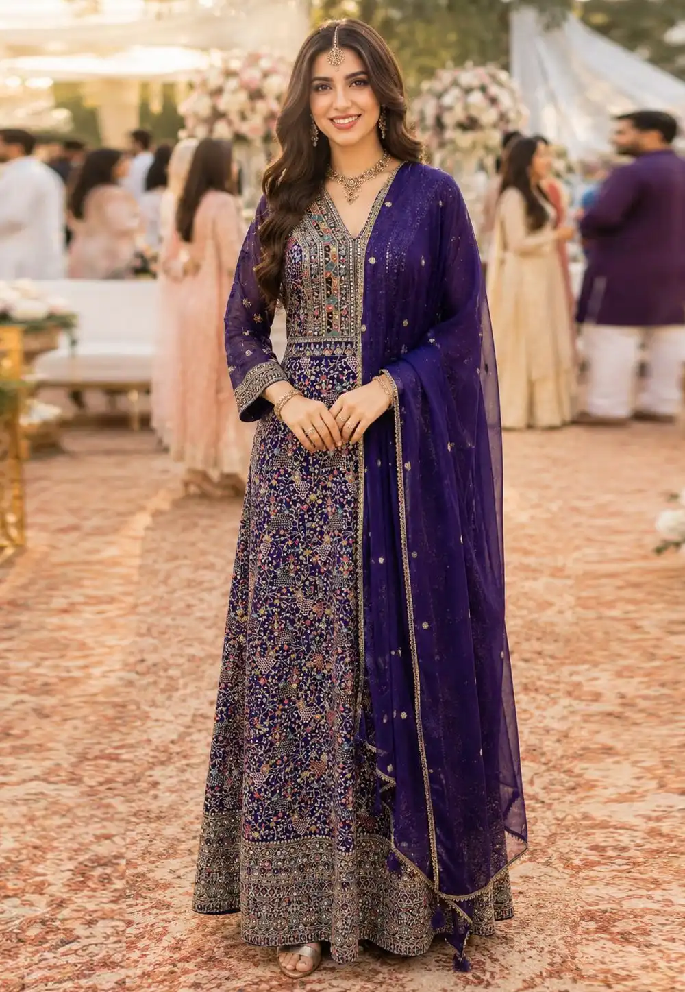 Purple Georgette Readymade Long Anarkali Suit 330129