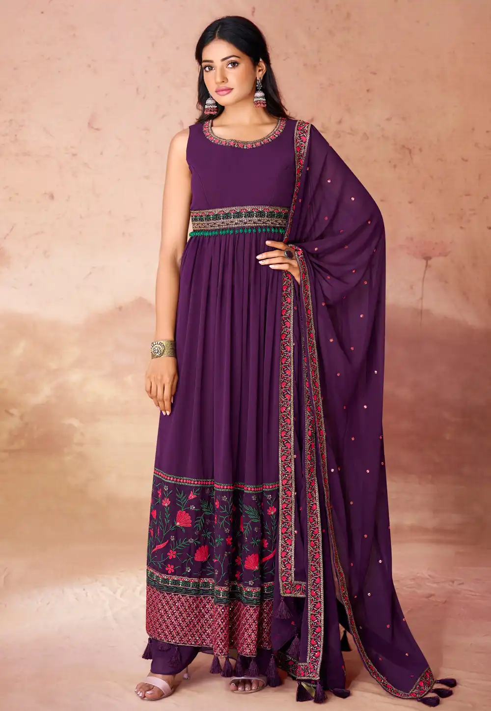 Purple Georgette Readymade Long Anarkali Suit 289188