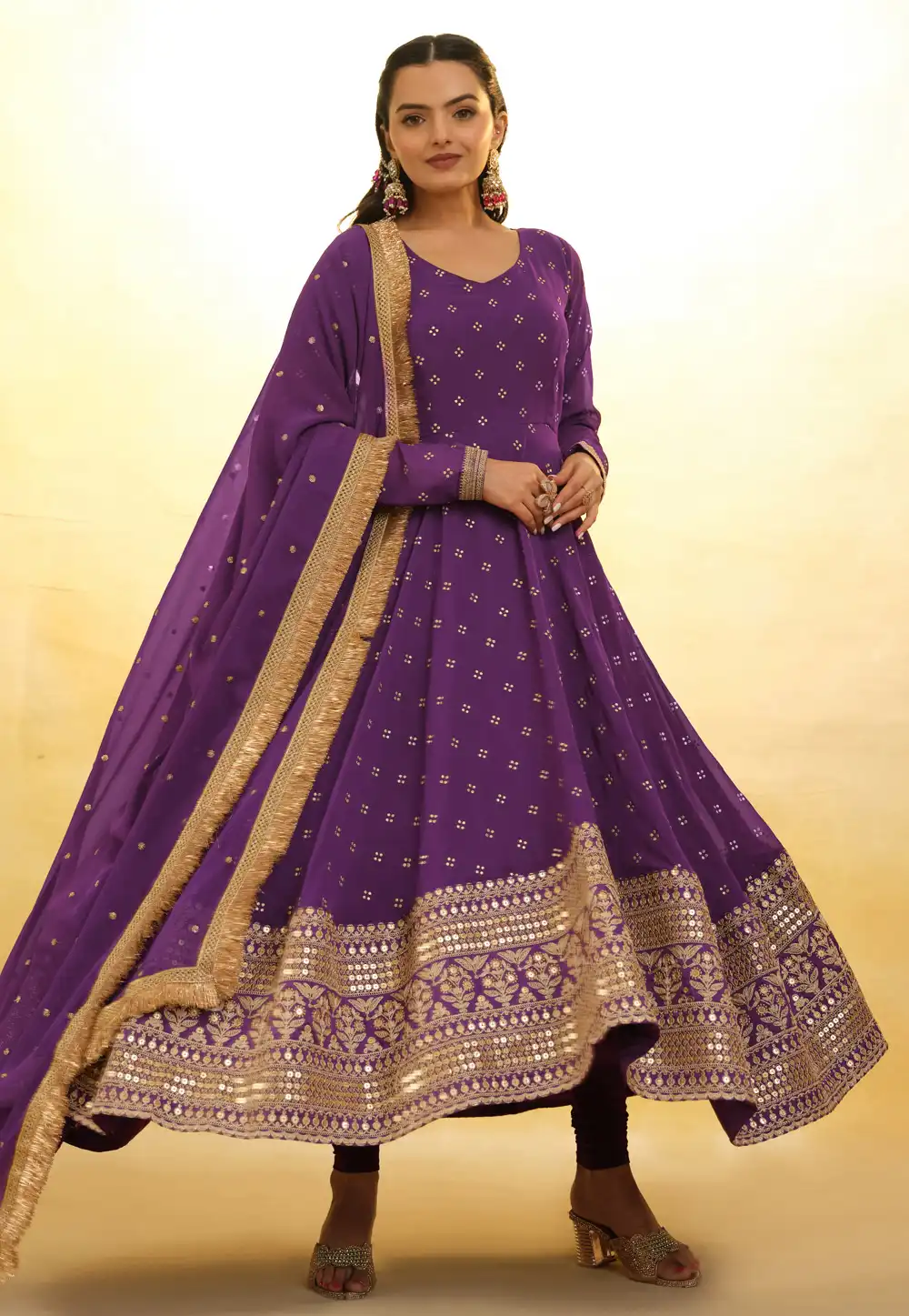 Purple Georgette Readymade Long Anarkali Suit 287459