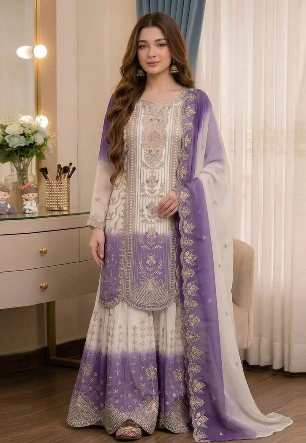 Purple Georgette Readymade Pakistani Suit 332028