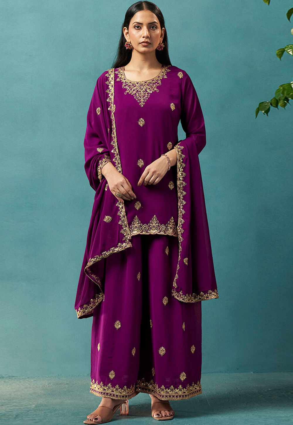 Purple Georgette Readymade Pakistani Suit 330002