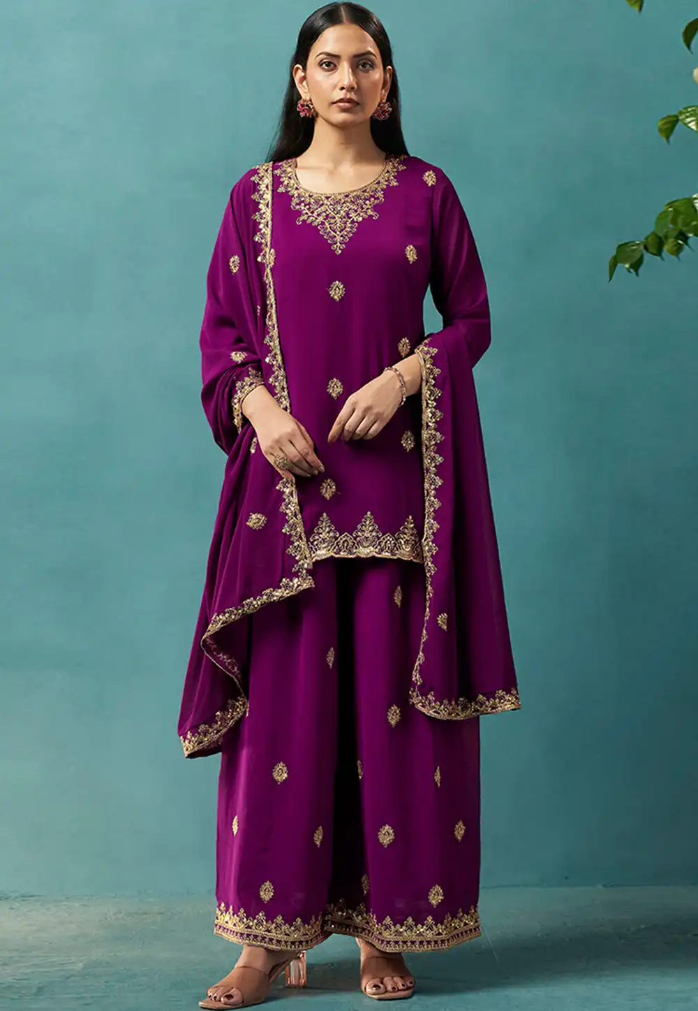 Purple Georgette Readymade Pakistani Suit 330002