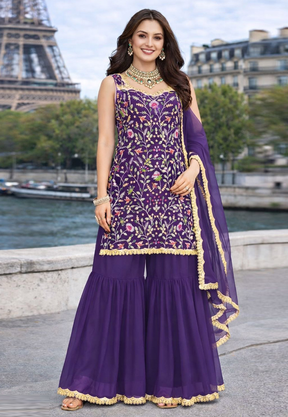 Purple Georgette Readymade Sharara Suit 322958