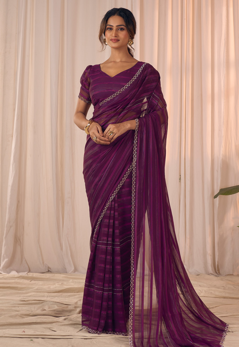 Purple Georgette Saree With Blouse 320489