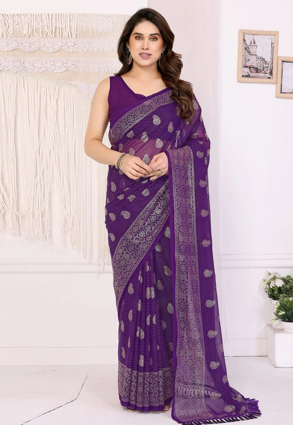 Purple Georgette Saree With Blouse 331134
