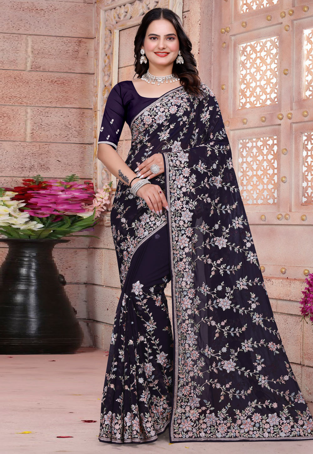 Purple Georgette Saree With Blouse 307767