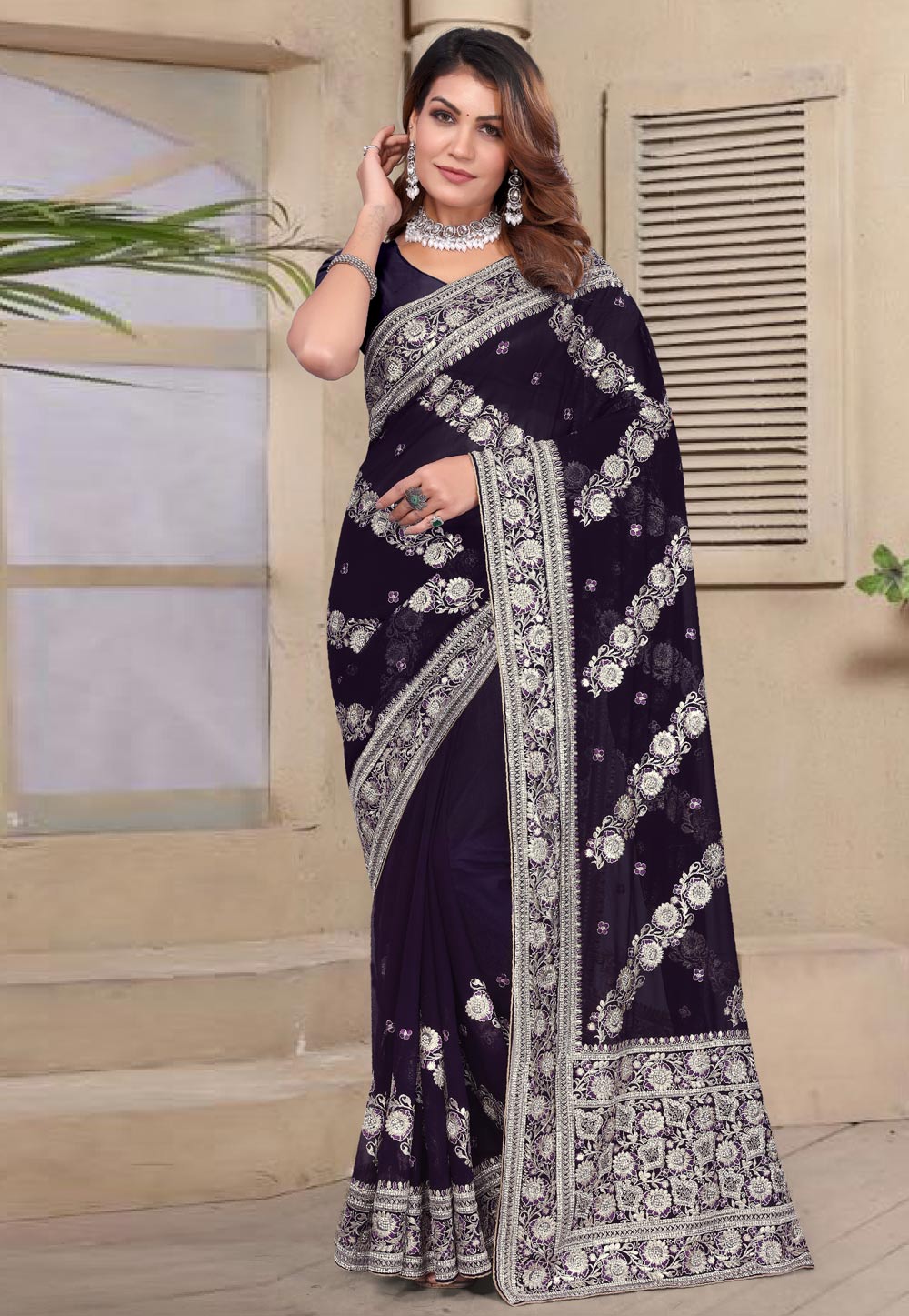 Purple Georgette Saree With Blouse 307777