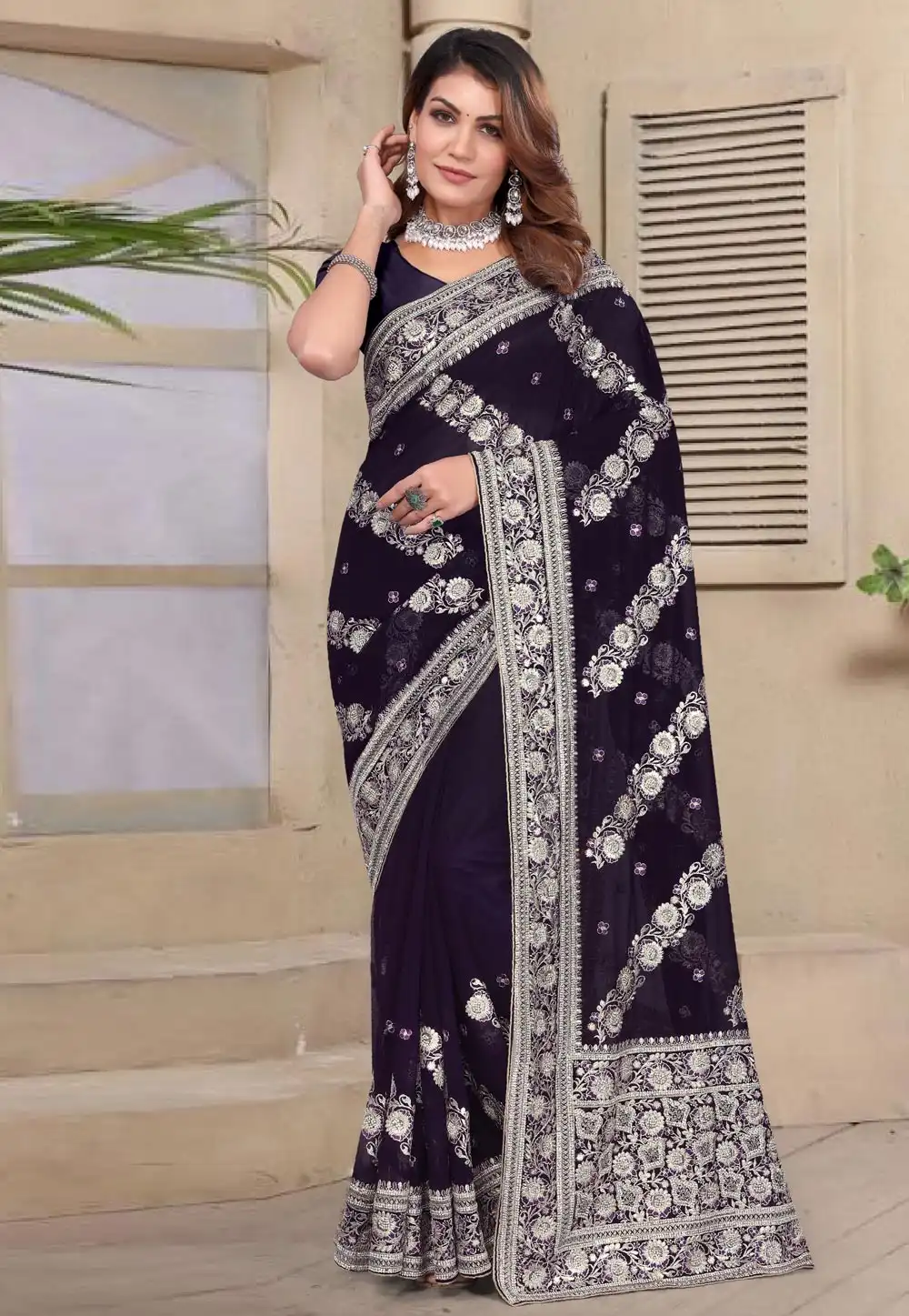 Purple Georgette Saree With Blouse 307777