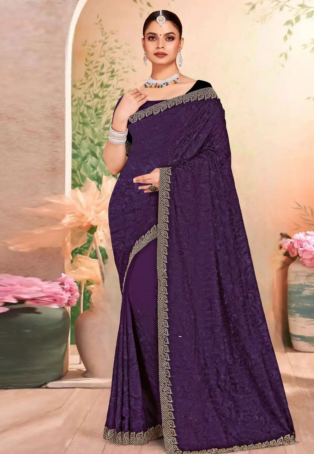 Purple Georgette Saree With Blouse 317584