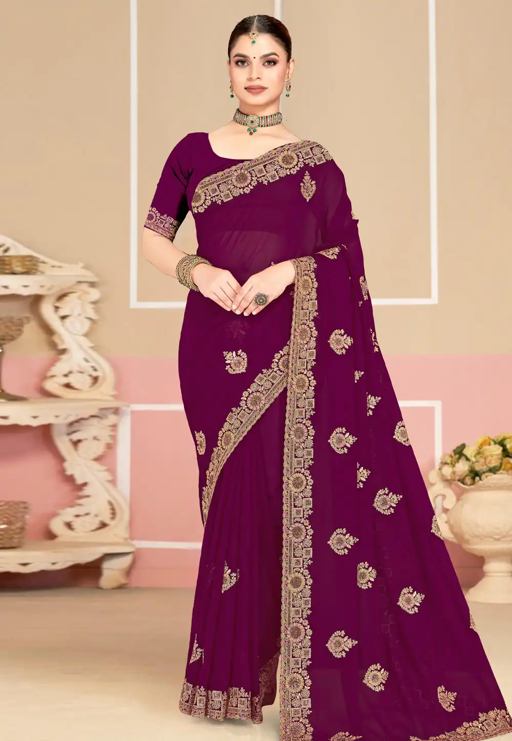Purple Georgette Saree With Blouse 318039