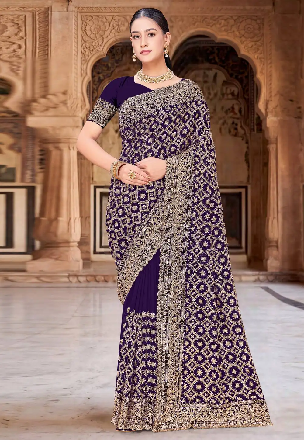 Purple Georgette Saree With Blouse 330011