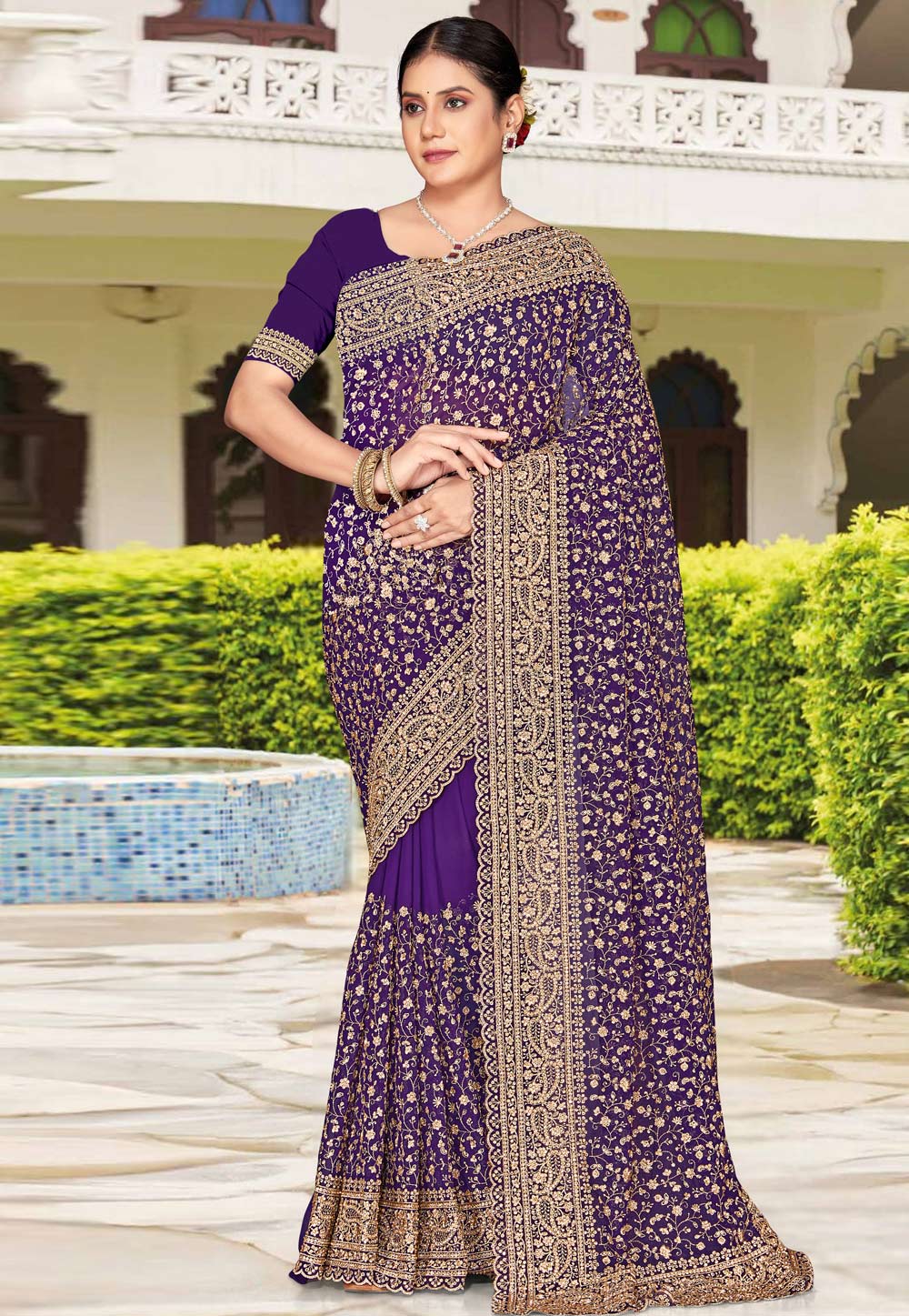 Purple Georgette Saree With Blouse 326383