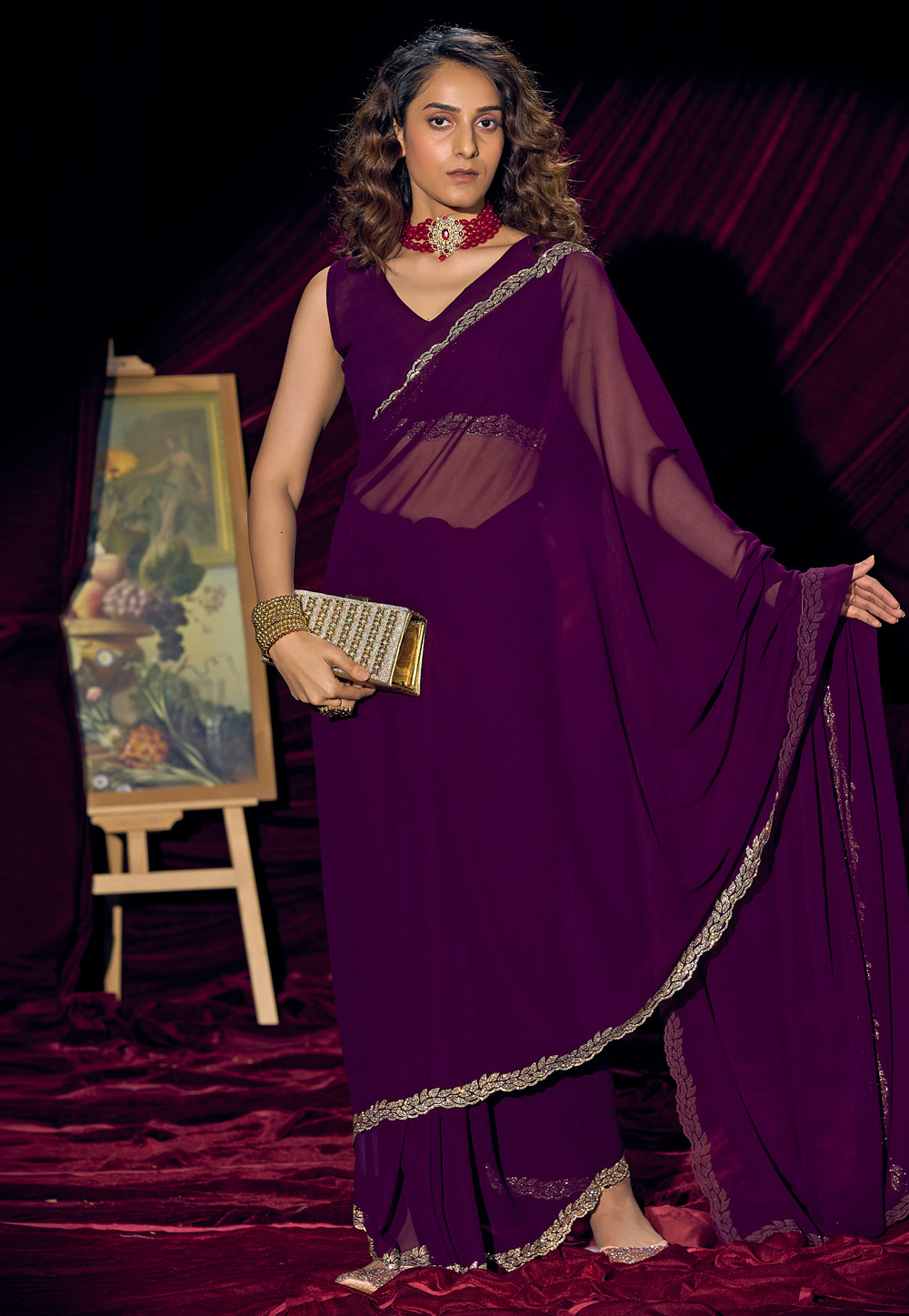 Purple Georgette Saree With Blouse 327569