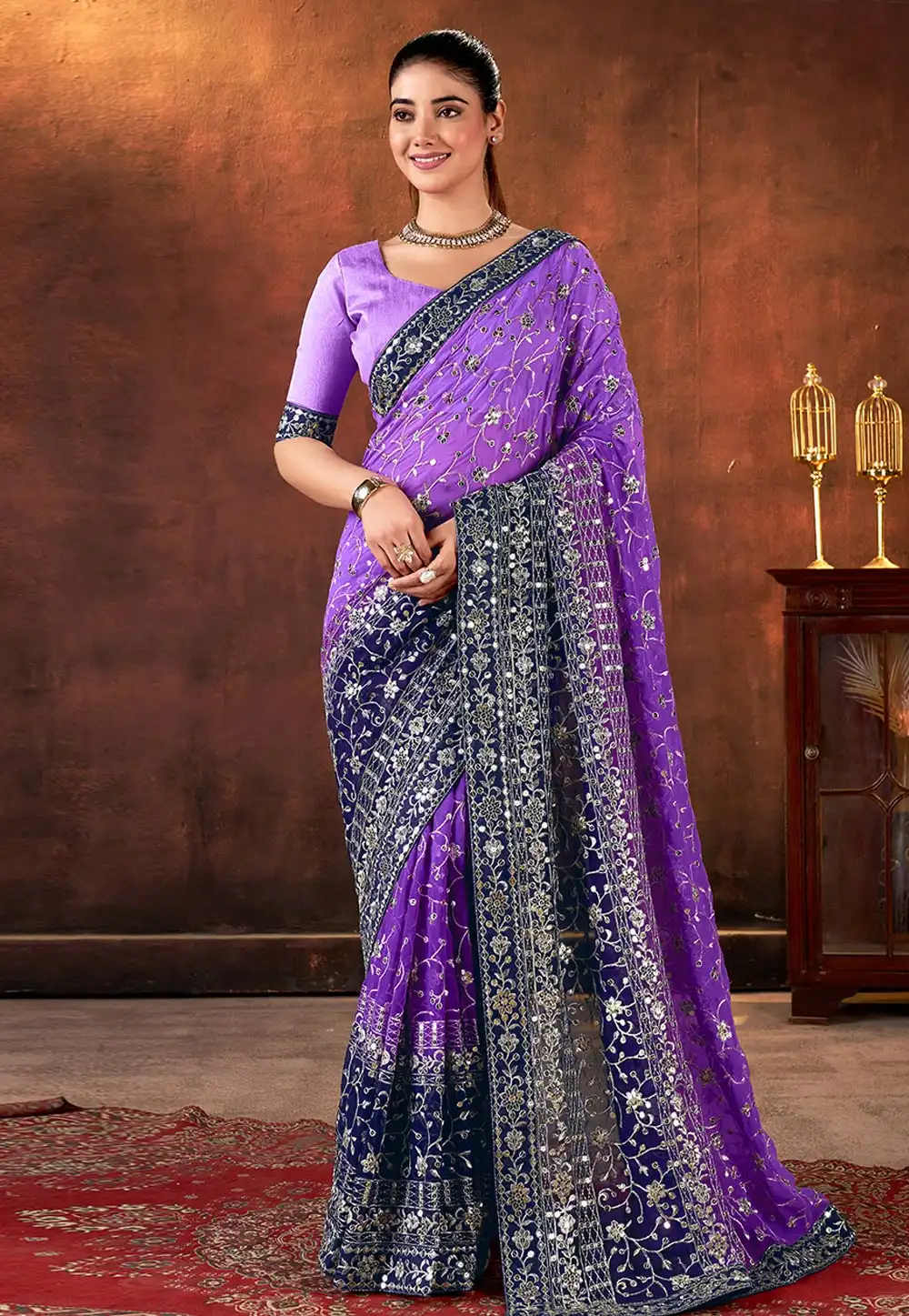 Purple Georgette Saree With Blouse 320729