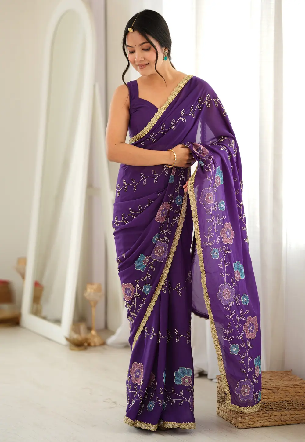 Purple Georgette Saree With Blouse 333308