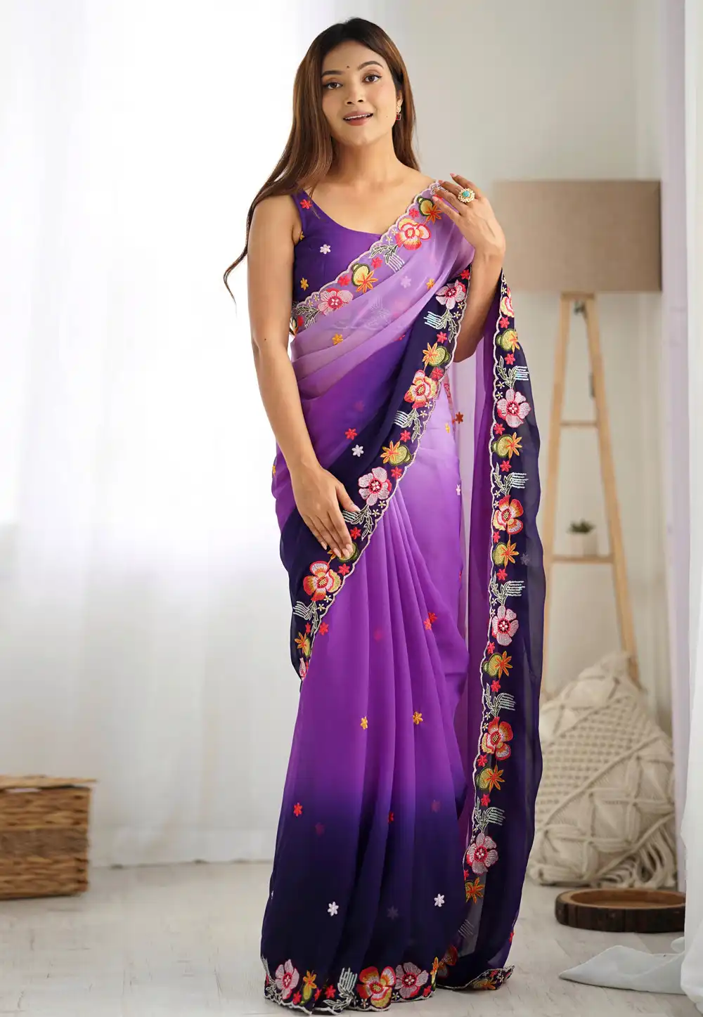 Purple Georgette Saree With Blouse 308209