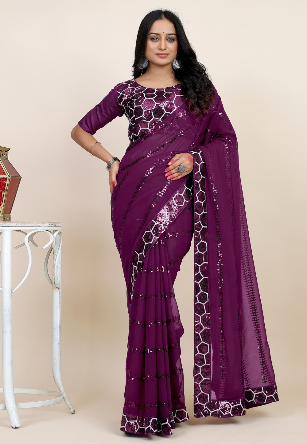 Purple Georgette Saree With Blouse 311249