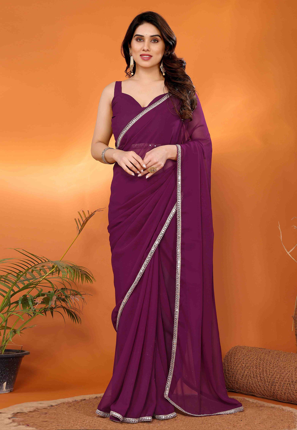 Purple Georgette Saree With Blouse 307216