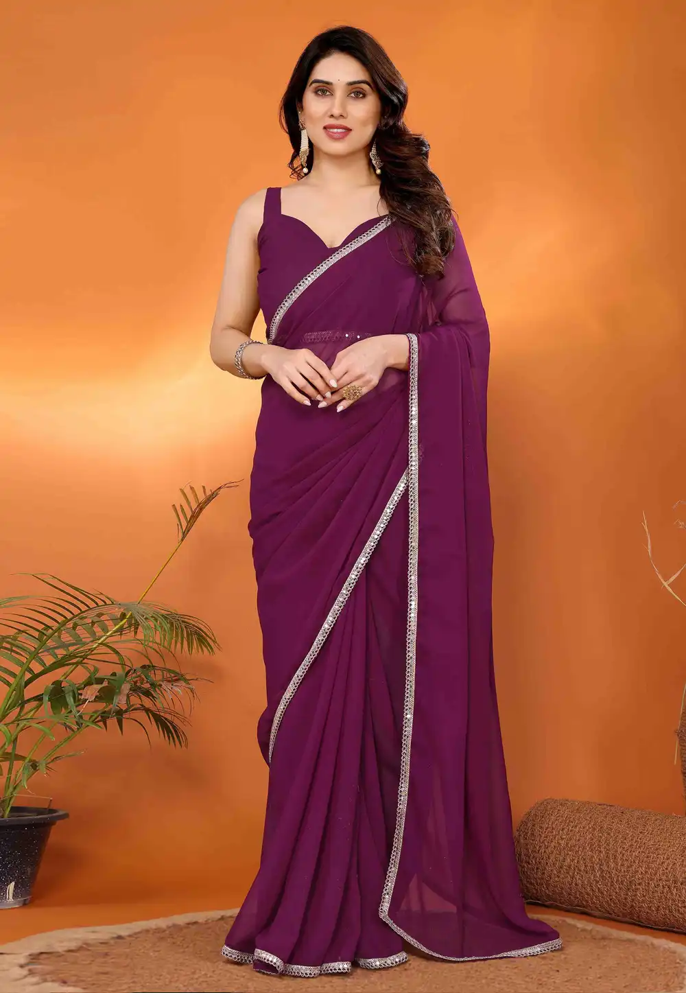 Purple Georgette Saree With Blouse 307216