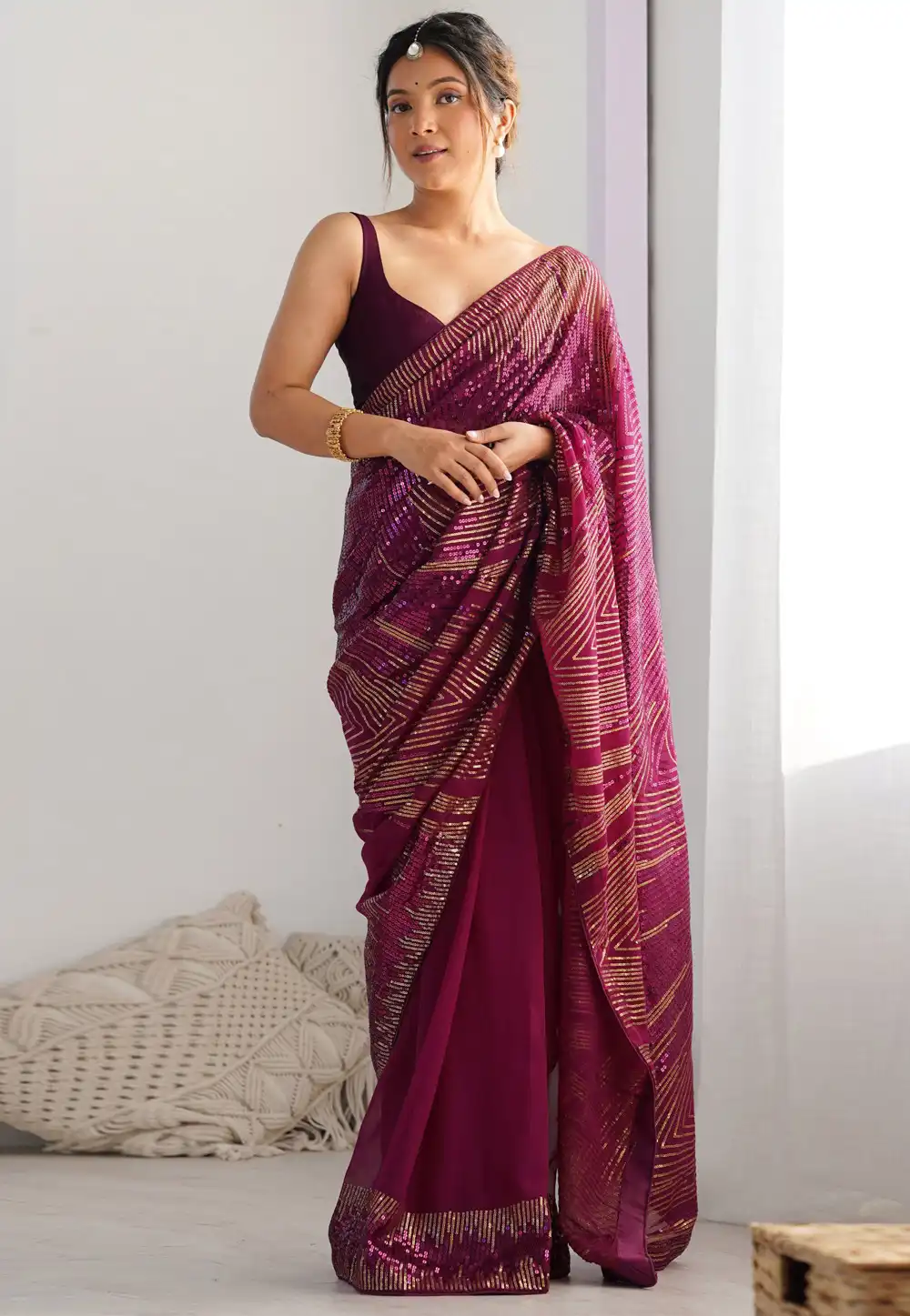 Purple Georgette Sequence Saree 320398
