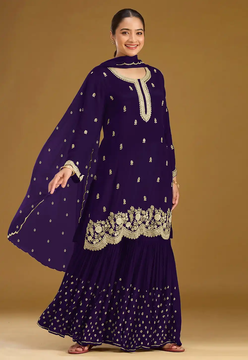 Purple Georgette Sharara Suit 328539