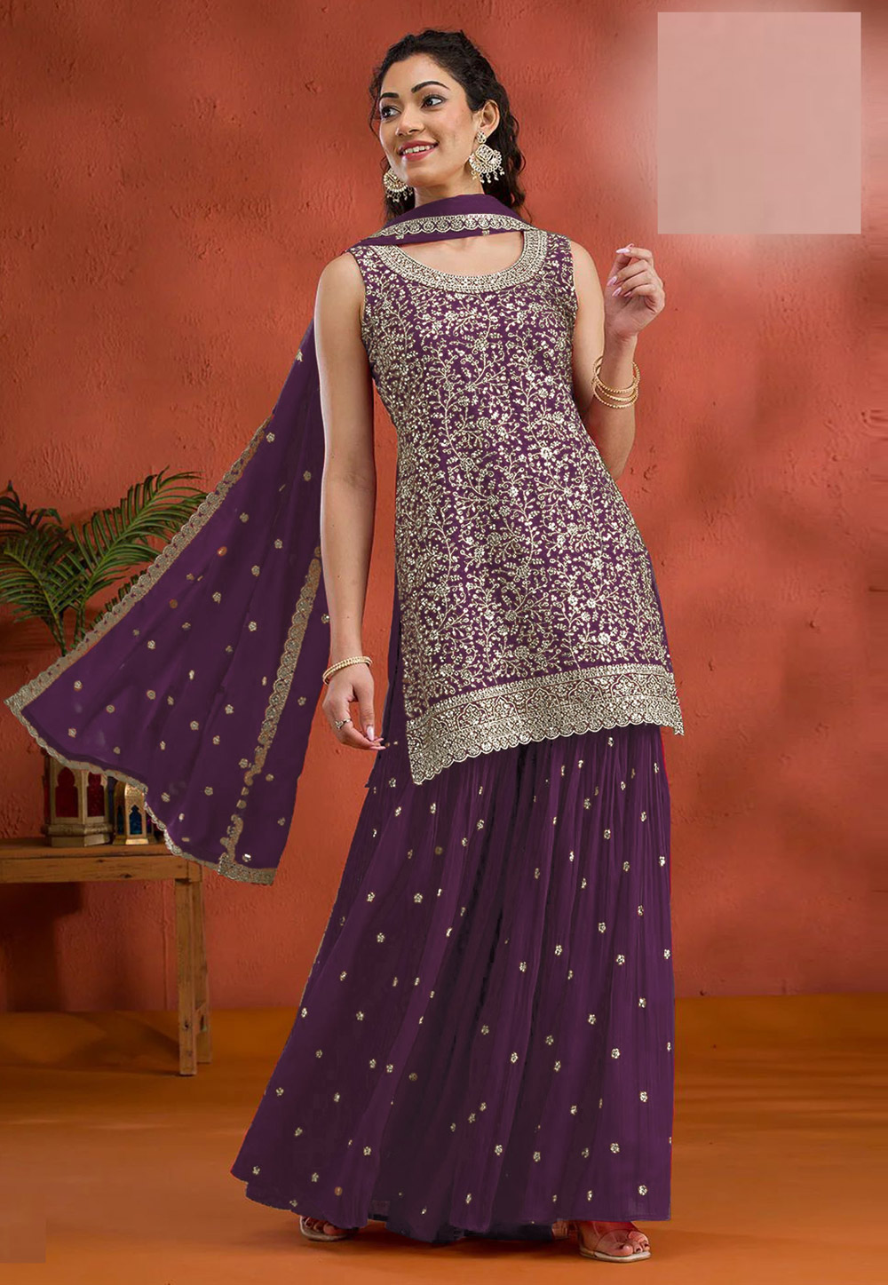 Purple Georgette Sharara Suit 318725