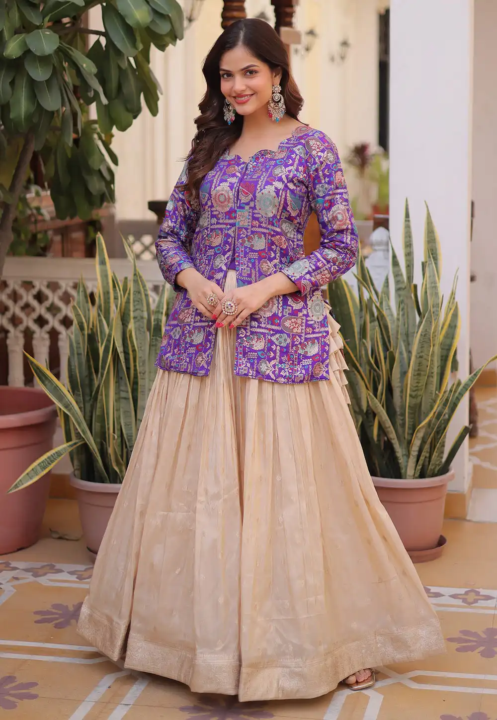 Purple Jacquard Readymade Long Choli Lehenga 323017