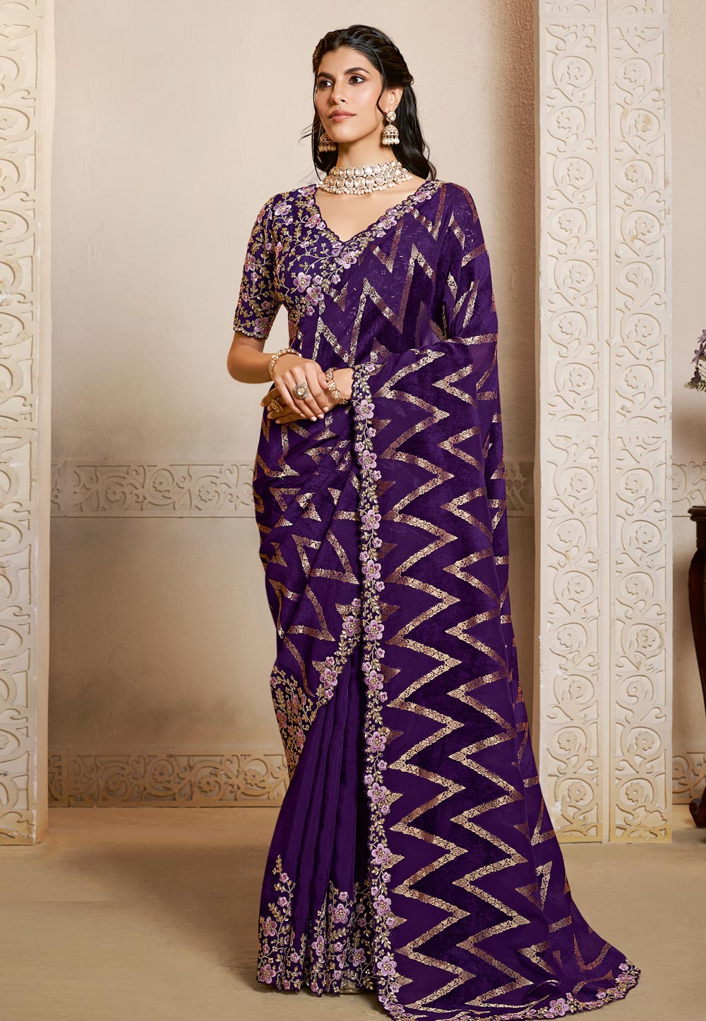 Purple Jacquard Saree With Blouse 318970