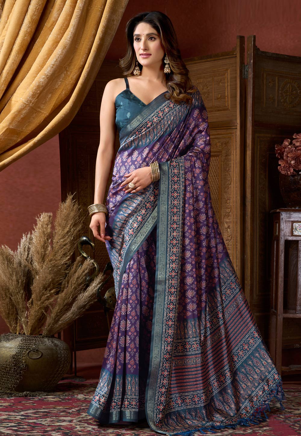 Purple Jacquard Saree With Blouse 322905