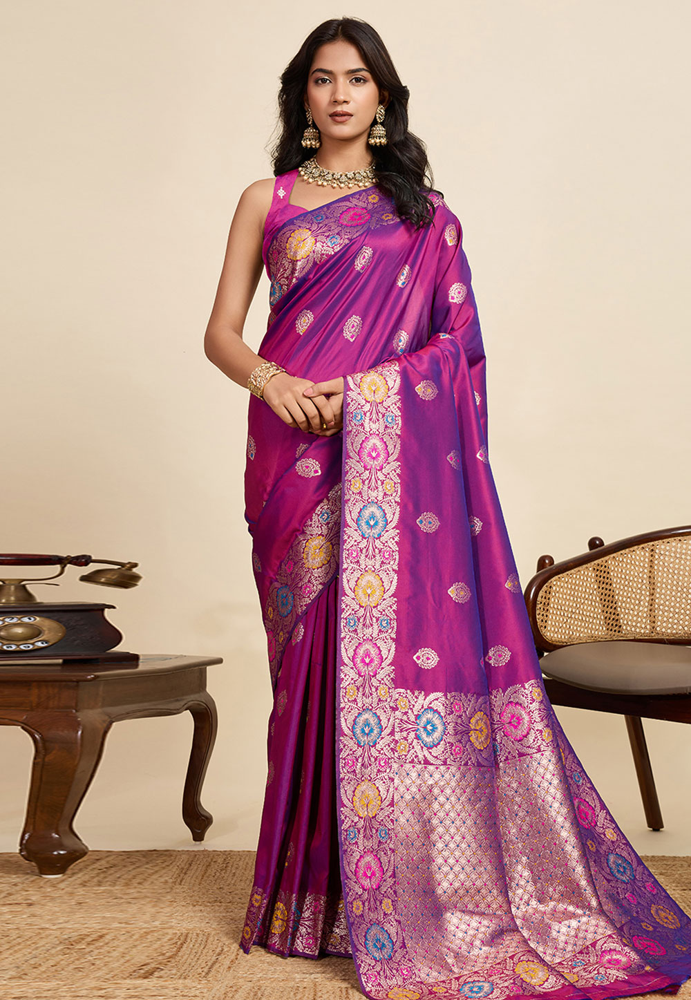 Purple Jacquard Saree With Blouse 320699