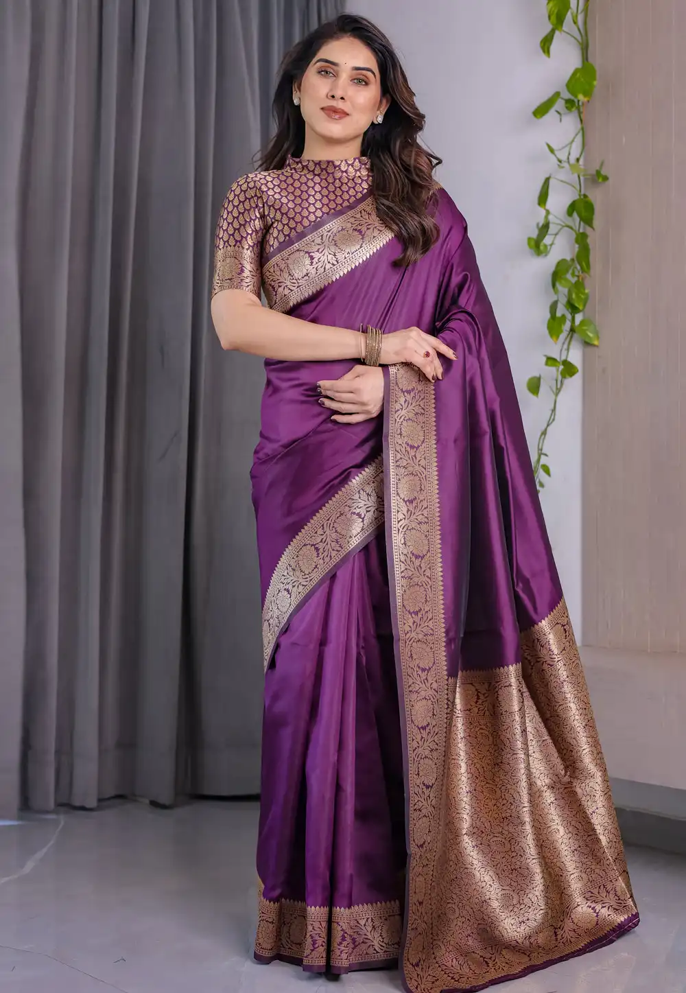 Purple Jacquard Saree With Blouse 321341