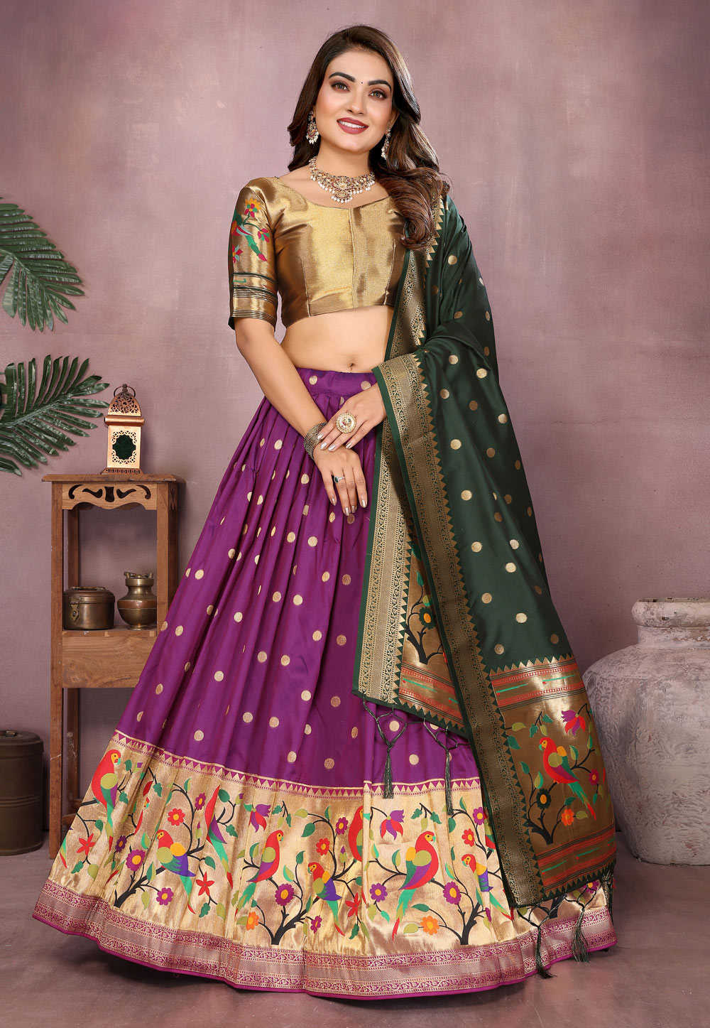 Purple Jacquard Silk Circular Lehenga Choli 320748