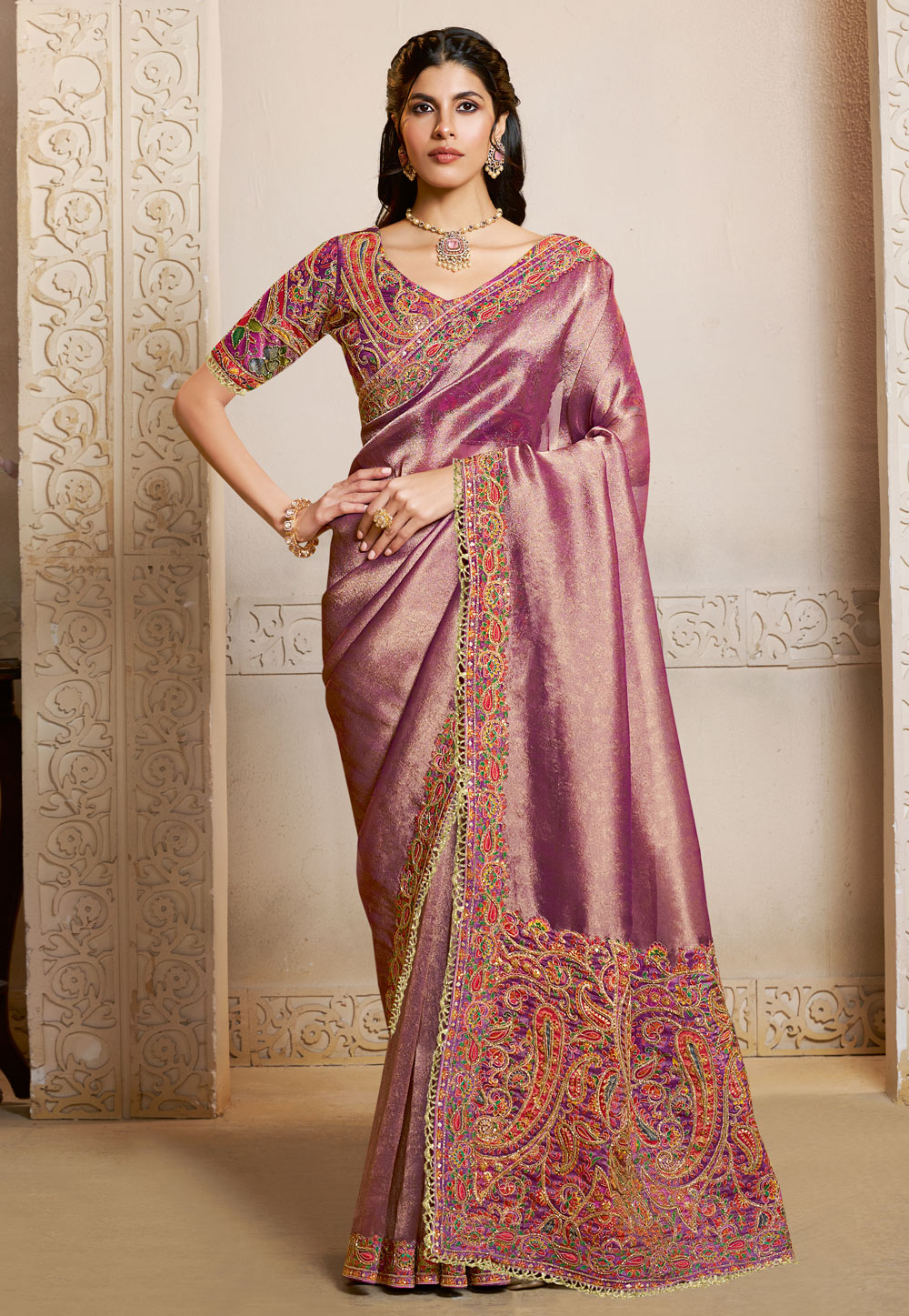 Purple Jacquard Silk Saree With Blouse 318966