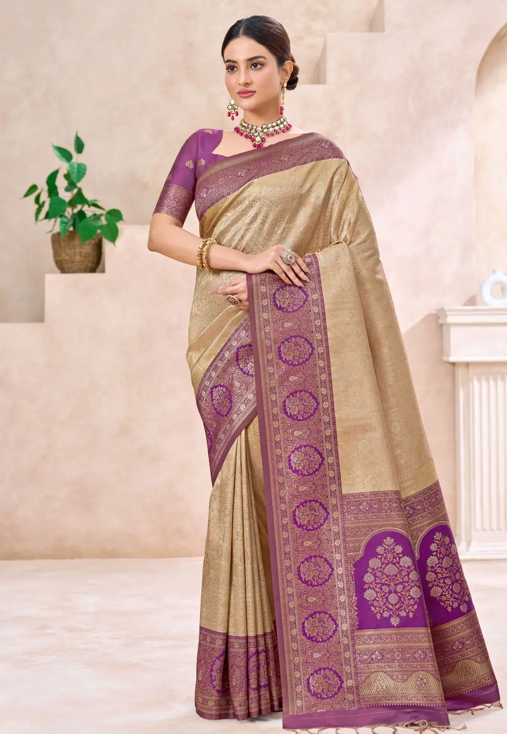 Purple Kanjivaram Silk Saree With Blouse 334364