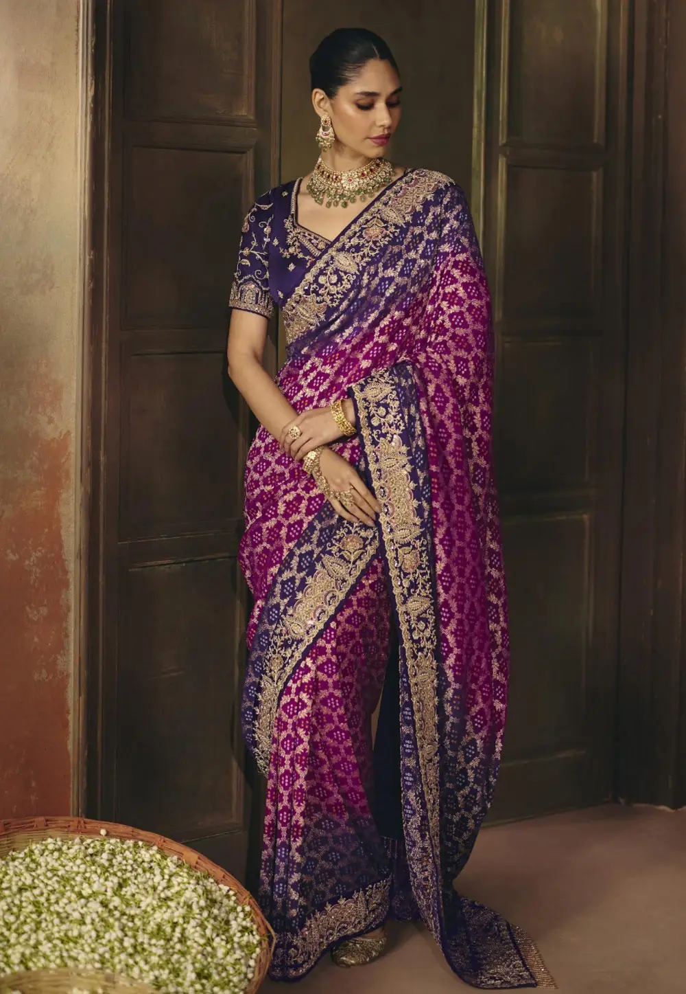 Purple Khadi Half N Half Saree 337224