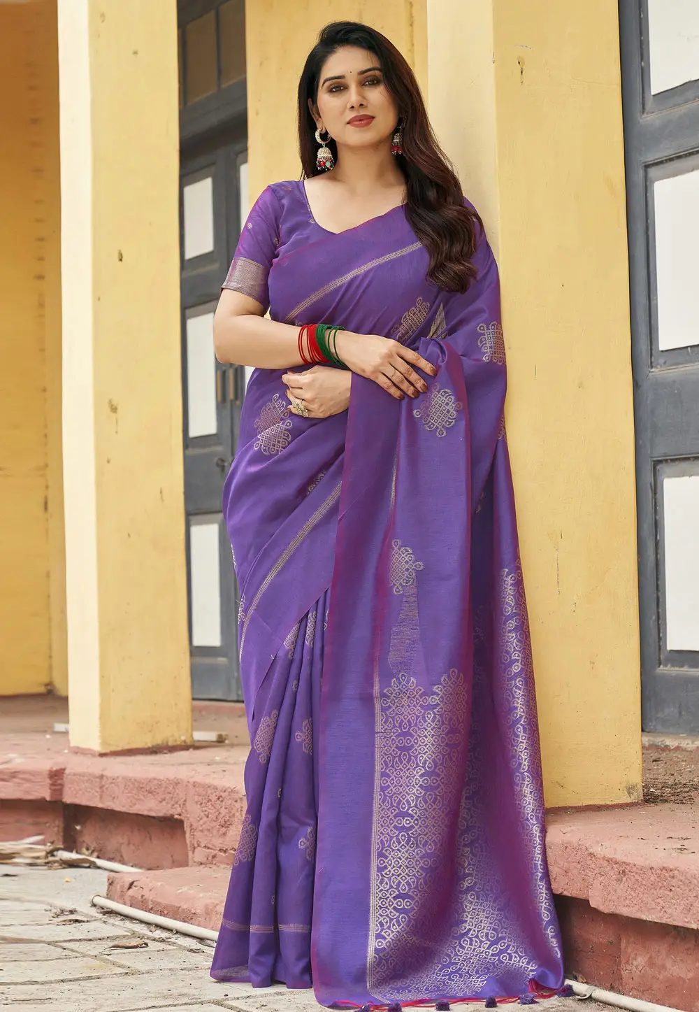 Purple Khadi Saree With Blouse 335983