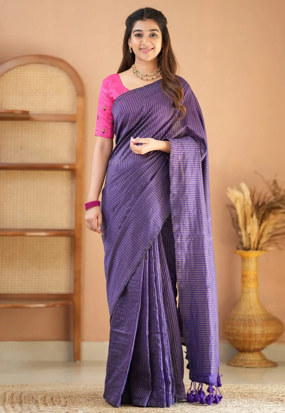 Purple Khadi Saree With Blouse 332706