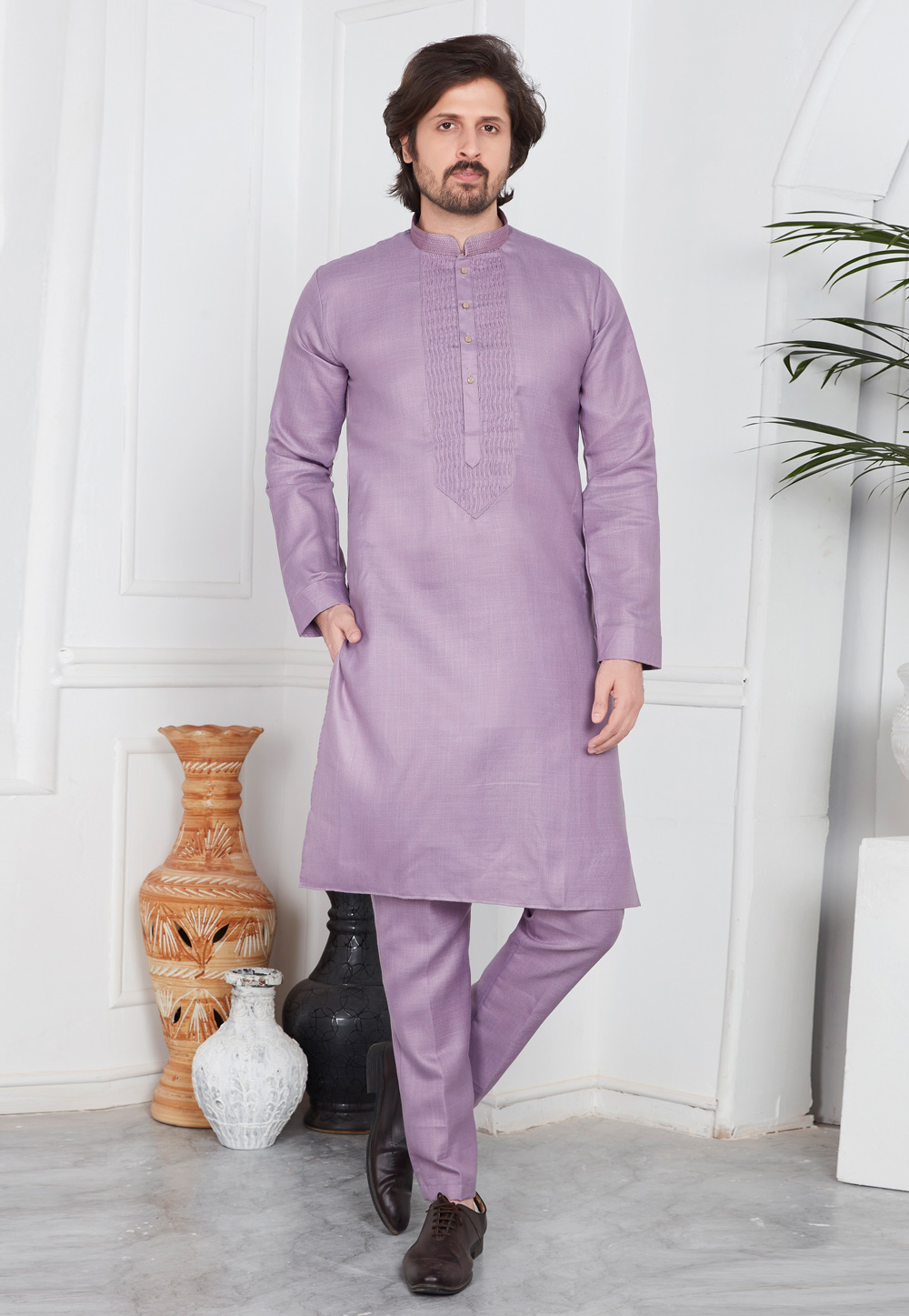 Purple Linen Kurta Pajama 283361