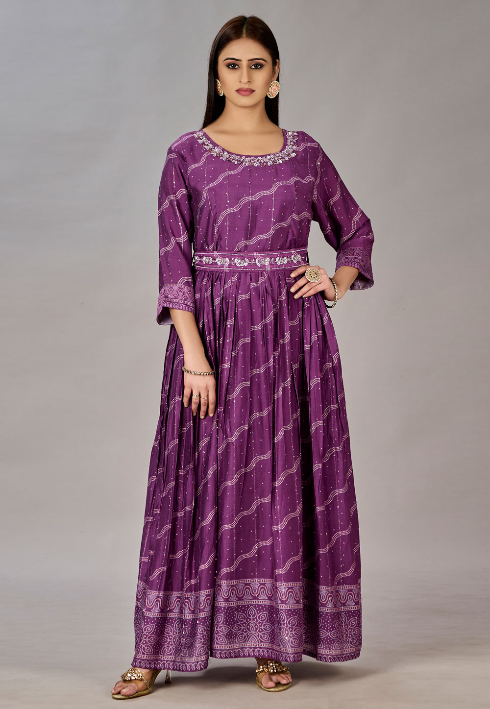 Purple Muslin Printed Gown 281224